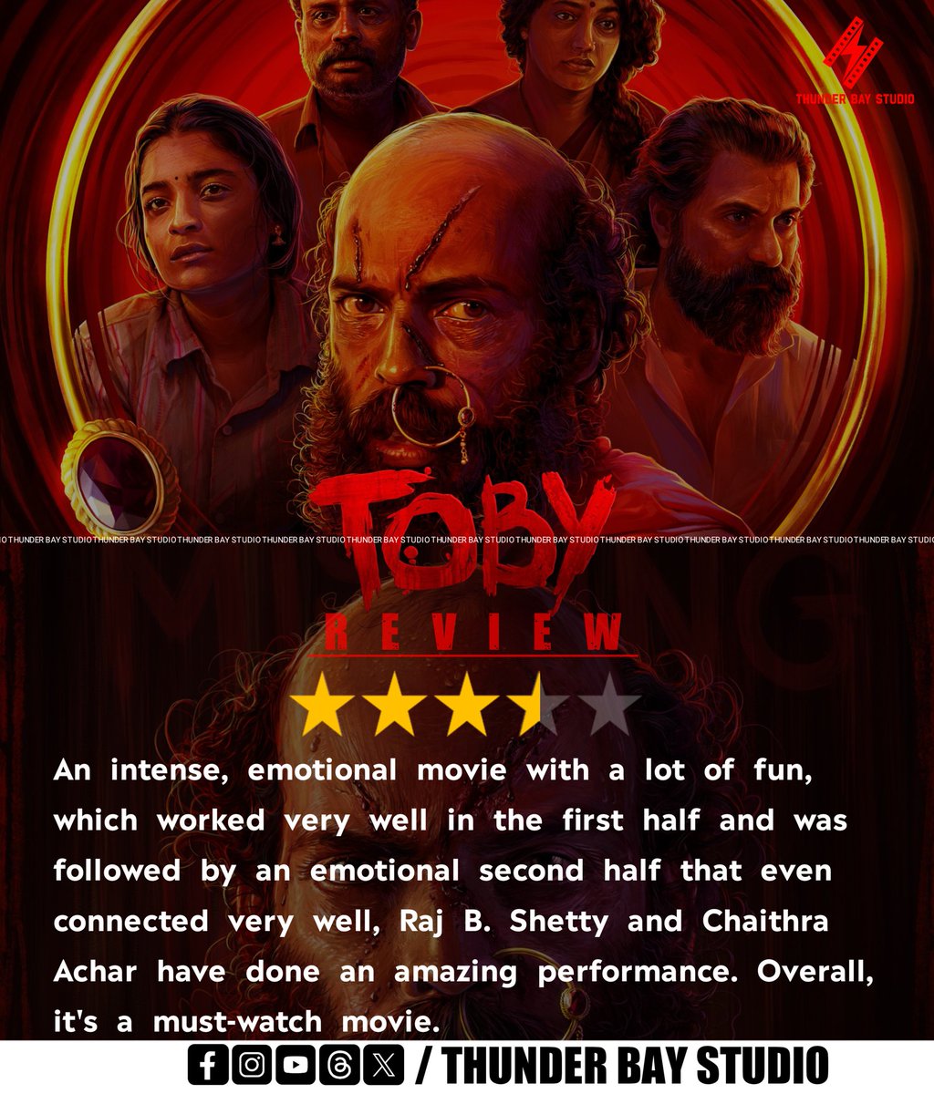 #Toby Review 

#ThunderBayStudio Rating 3.5/5

#RajBShetty | #SamyuktaHornad | #ChaitraAchar | #MidhunMukundan | #BasilALChalakkal

@rajbshettyOMK @Chaithra_Achar_ @samyuktahornad #PraveenShriyan @m3dhun @lighterbuddha @AgasthyaFilms @SmoothSailors1 @KvnProductions 

#TobyOnAug25…