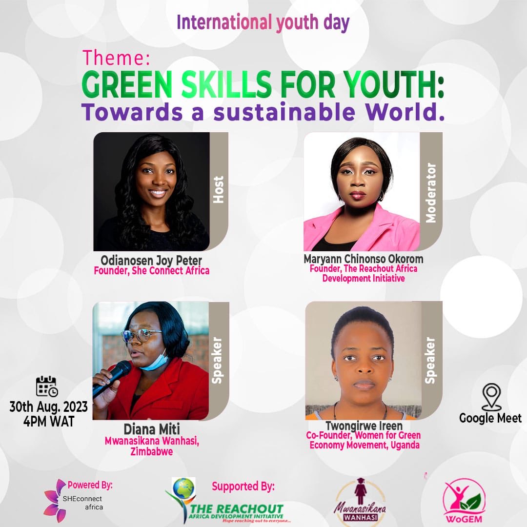 30th August 2023 our ED ⁦@TWONGIRWEIREEN1⁩ and other panelists from different countries will be discussing the importance of green skills for youth and #climateadaptation 
#InvestInRenewables
#ClimateEmergyency
#SheConnectsAfrica 
#IYD2023