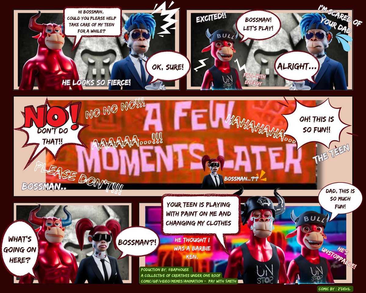 ZenTarot1115's tweet photo. 🔥UNSTOPPABLE🔥
#ApeTraitOfTheDay 🙌
#AlphaComic #BAPComic
Want your Bull/Ape to be a SUPERSTAR? With the #BAP #Dynamic APE, we can create more than just a regular profile picture.
May contact #BAPHouse @cryptosheep_eth for
#comic #memes #gif #animation #sticker https://t.co/hDRAZ1oaep
