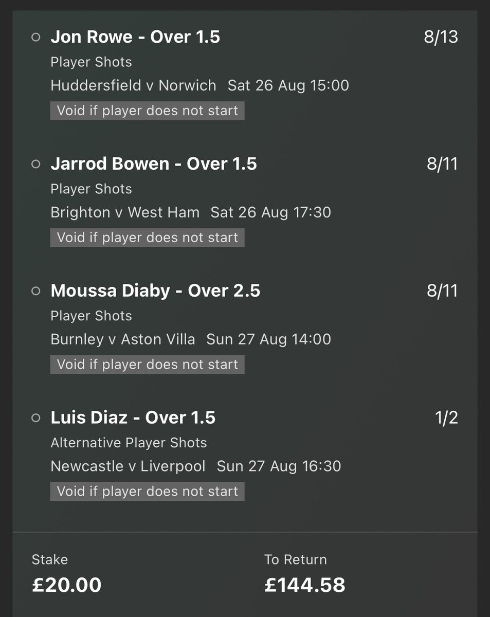 💰 £150 FREE cash giveaway!

😍 If this player shots acca wins, we’ll give 3 of you £50 cash each!

👉 LIKE/RETWEET this tweet to enter. 

A £20 bet returns £144.58 - We’ll attach all the research below this tweet, it looks extremely good value. Must be following us. Good luck!