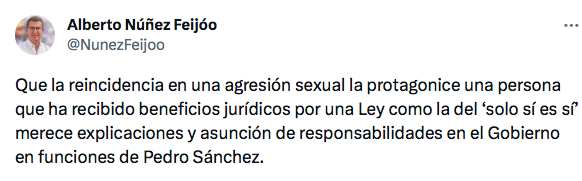 MLuisaToribio's tweet image. 🔢 @NunezFeijoo vuelve a tener problemas con los números:
    1⃣ El agresor tuvo una reducción de pena de 2 meses.
    2⃣ La nueva agresión se produjo 4 meses después.
    3⃣ Cuando reincidió habría estado libre en cualquier caso.
Esto @ppopular se llama #manipular #engañar