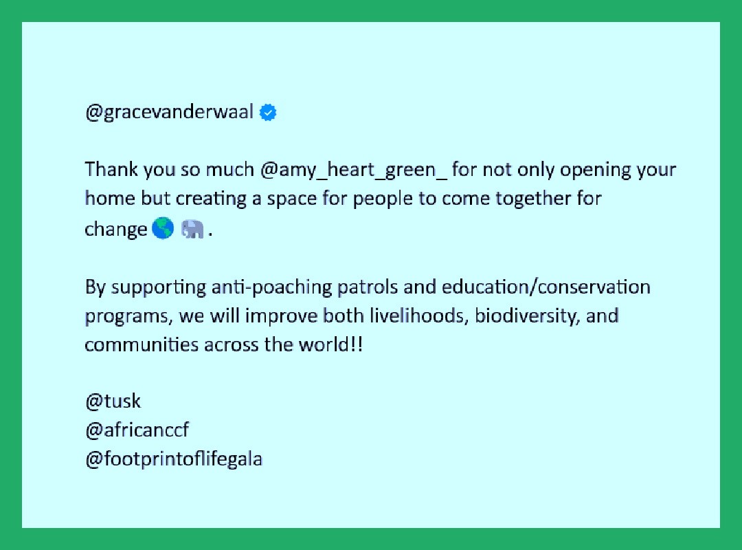 FANderWaalNews's tweet photo. .@GraceVanderWaal on IG, re. Thurs. evening's gala; "Thank you so much... creating a space for people to come together for change..."
๐๐
#FootprintOfLifeGala #FiftyShadesOfGreen #GreenVisionFoundation #SupportGraceVanderWaal #Boyfriends #ChooseKindness https://t.co/VpqcwZS8Cn https://t.co/yXvtZlBd7H