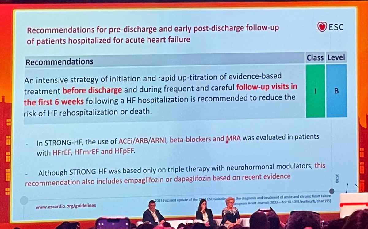 #ESC2023 #ESCCongress 🇳🇱

👉dapa/empaGLIFLOZIN in HFpEF/HFmrEF (IA) in CKD and T2DM (IA)
👉finerenone in CKD and T2DM (IA)
👉rapid up-titration of treatment before discharge and at FU visits during first 6 weeks
👉iron IV in symptomatic HFrEF/HFmrEF and iron deficiency (IA)