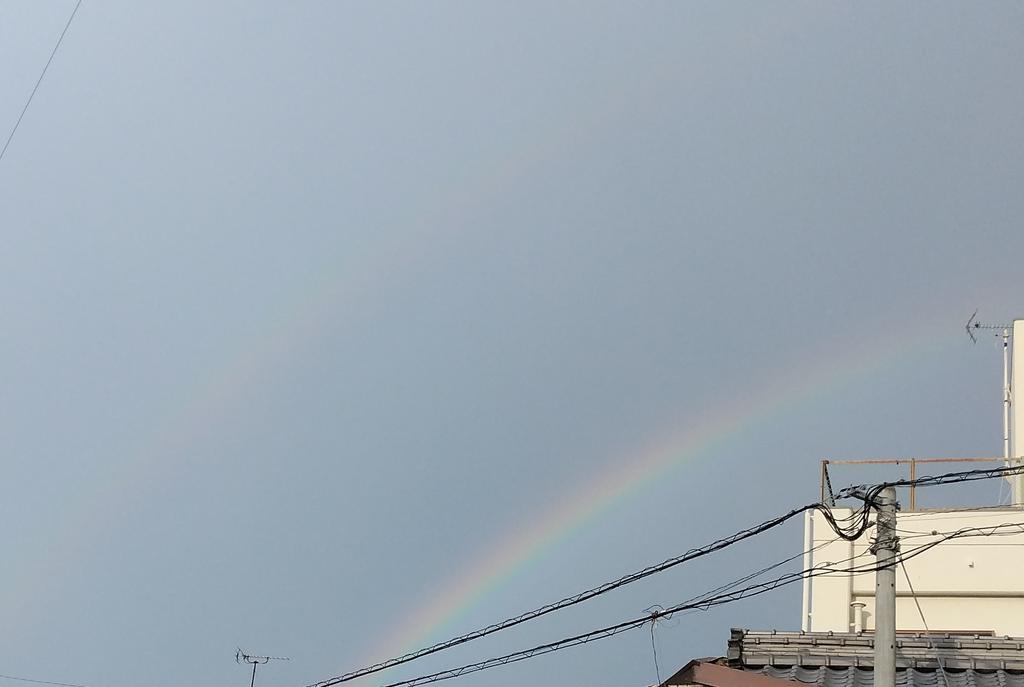 hiro1978517's tweet image. 全人類様今晩は。今日夕方に僕の家の近くで2つの虹が現れました。解りにくいとは思いますが、その画像を送信します。失礼致します。