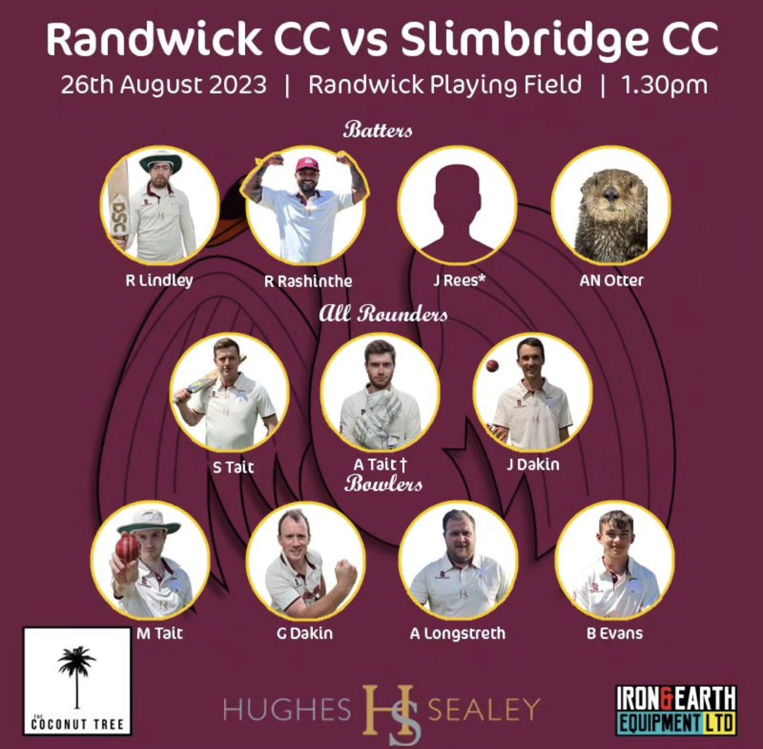 Slimbridge CC (@slimbridgecc) on Twitter photo Team news for our travels to <a href="/RandwickCC/">Randwick Cricket Club</a> today, good to see A.N. Otter make his first appearance of the season #uppabridge Team news for our travels to <a href="/RandwickCC/">Randwick Cricket Club</a> today, good to see A.N. Otter make his first appearance of the season #uppabridge