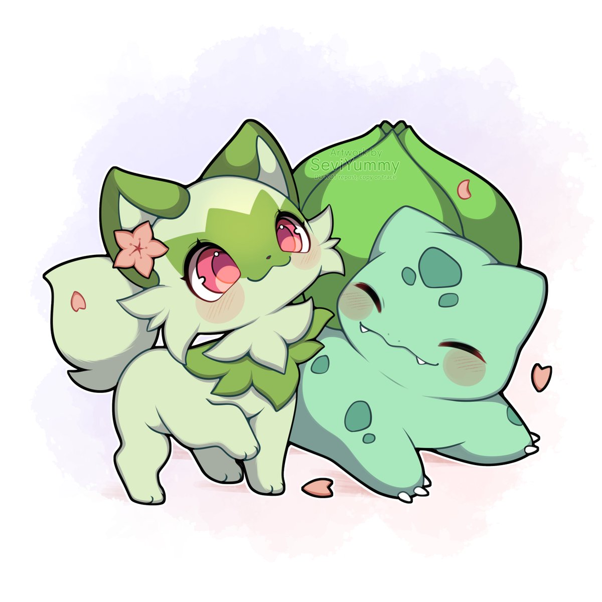 bulbasaur pokemon (creature) no humans closed eyes fangs closed mouth blush smile  illustration images