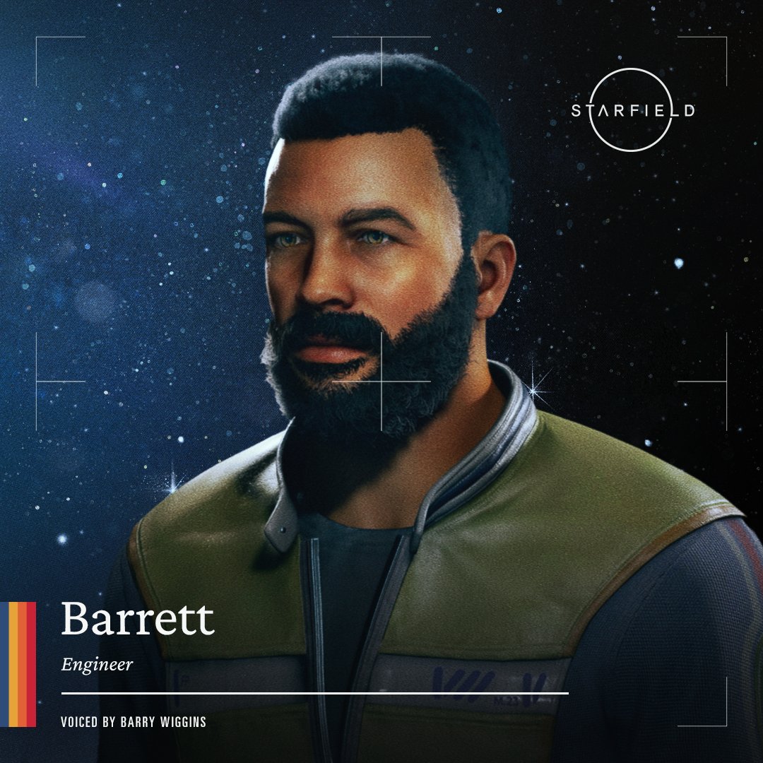StarfieldGame's tweet photo. Meet Barrett, one of the first members of Constellation you'll encounter on your adventures. 

His deep fascination with the universe has fueled his travels all over the galaxy and in pursuit of knowledge and new experiences. #Starfield 

Voiced by Barry Wiggins https://t.co/y00kWEIQKP
