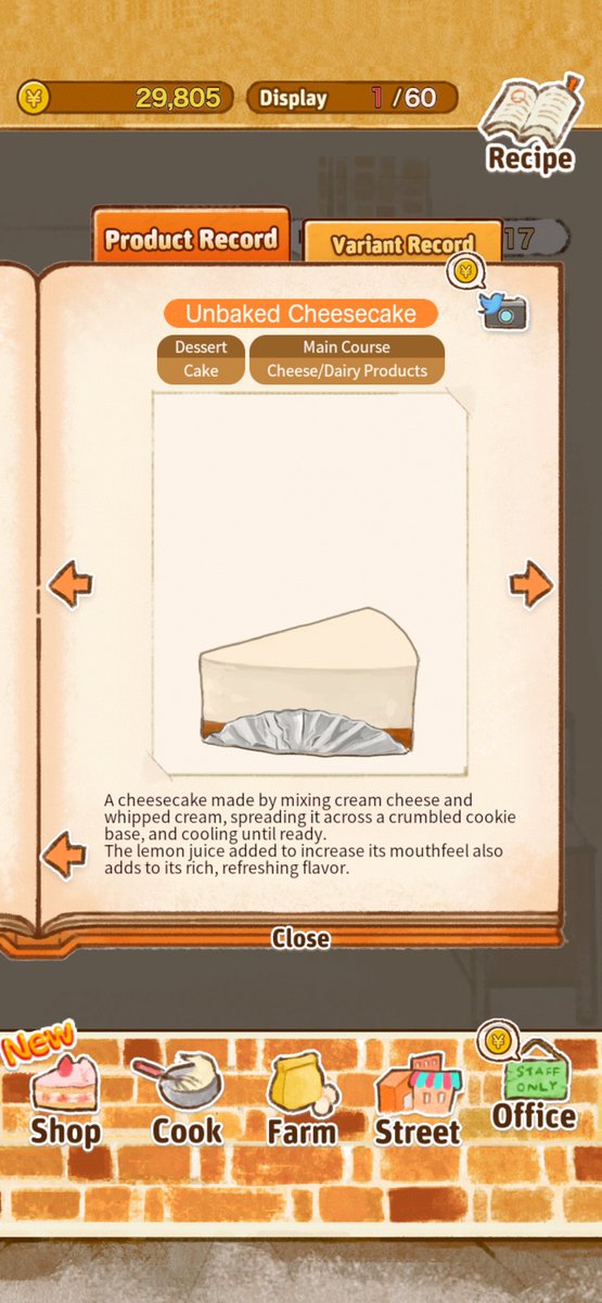 bubungoc13's tweet image. 【Unbaked Cheesecake】
A cheesecake made by mixing cream cheese and whipped cream, spreading it across a crumbled cookie base, and cooling until ready.
The lemon juice added to increase its mouthfeel also adds to its rich, refreshing flavor.
suk9.com/r/candymaker2/…
#CandyMaker