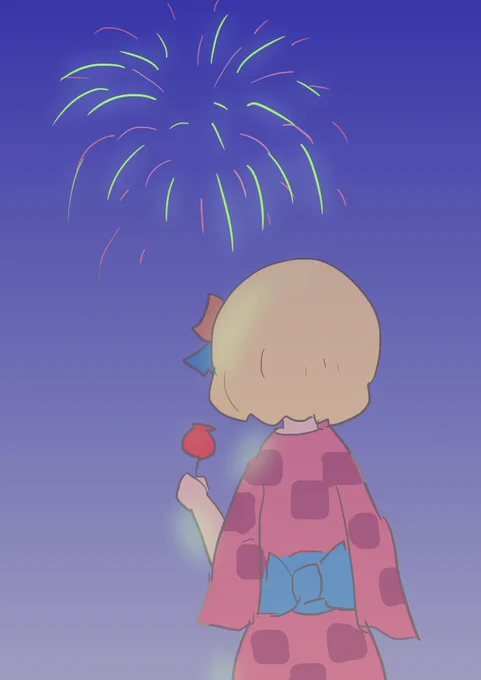 #1日1バニヤン #FGO 花火を見ている浴衣バニヤン 