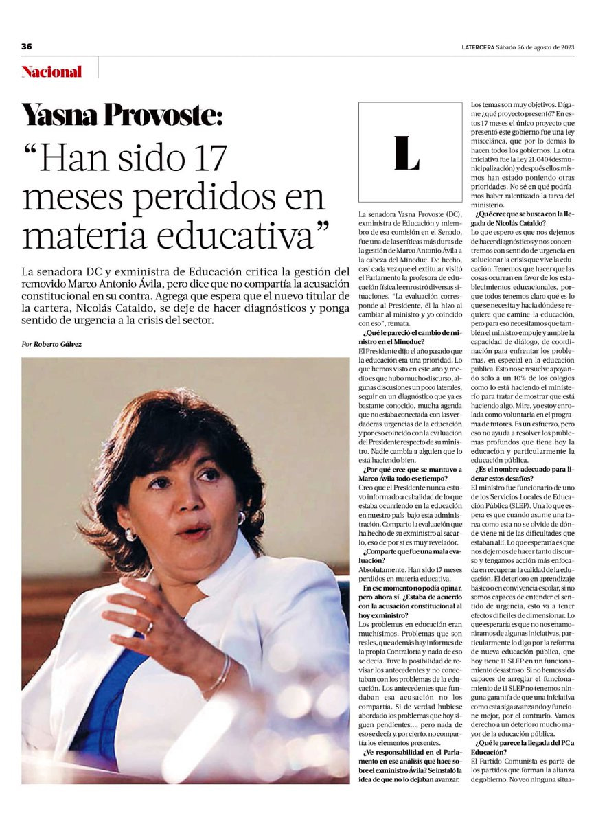 ProvosteYasna's tweet photo. Nuestra educación no es campo de experimentos ni trincheras políticas. Es tiempo de gestionar acorde a las urgencias que las comunidades educativas y sus territorios demandan. Sin esta conexión, será difícil enfrentar la crisis que nos desafía. Comparto entrevista en @latercera: https://t.co/u7npOY8Cwq