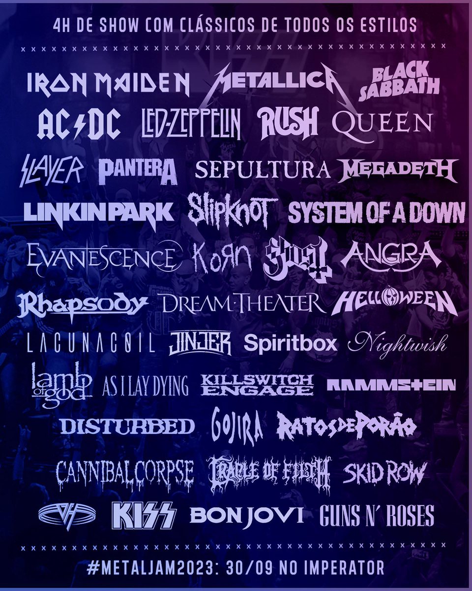 A Metal Jam está de volta após 7 anos de espera! 
No dia 30 de Setembro, no Imperator (Méier), teremos a 12ª edição da maior jam session de música pesada do Brasil. Prepare-se para uma noite única de música, confraternização e celebração com os melhores músicos da cena carioca🤘