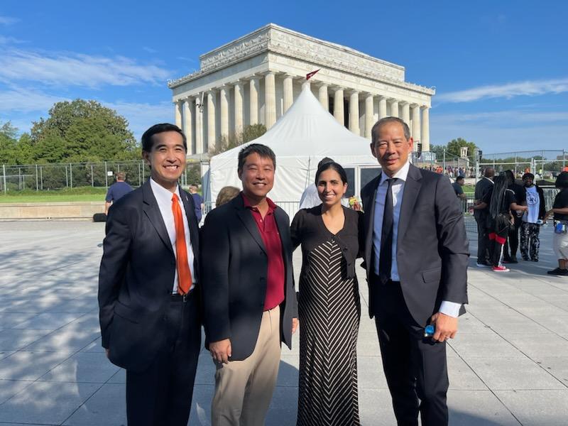 AAAJ_AAJC's tweet photo. Leaders from the Asian American community are showing up in solidarity with the Black community for the #MarchOnWashington. @johncyangdc, David Inoue @JACL, Kiran Kaur Gill @SALDEF, &amp; Norman Chen @taaforg are sending a strong message of unity today. #MOW60 https://t.co/eTtO84BQa3