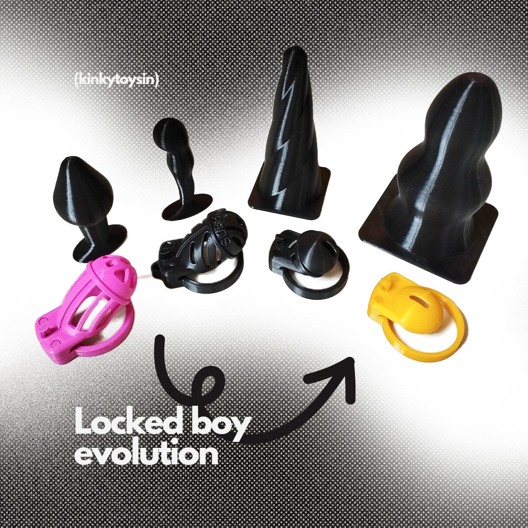 ktitoystore's tweet photo. Locked boy evolution:
As cages get smaller, plugs get bigger! Have you hopped on from one to the other?
#malechastity #teamlocked #domandsub #lockedboy #plugged #bedroomthings #bedroomtoys #adulttoystore #lovegoals #couplethings #customchastity #chastitycage @GayChastityRTs https://t.co/eDB88NKtH7