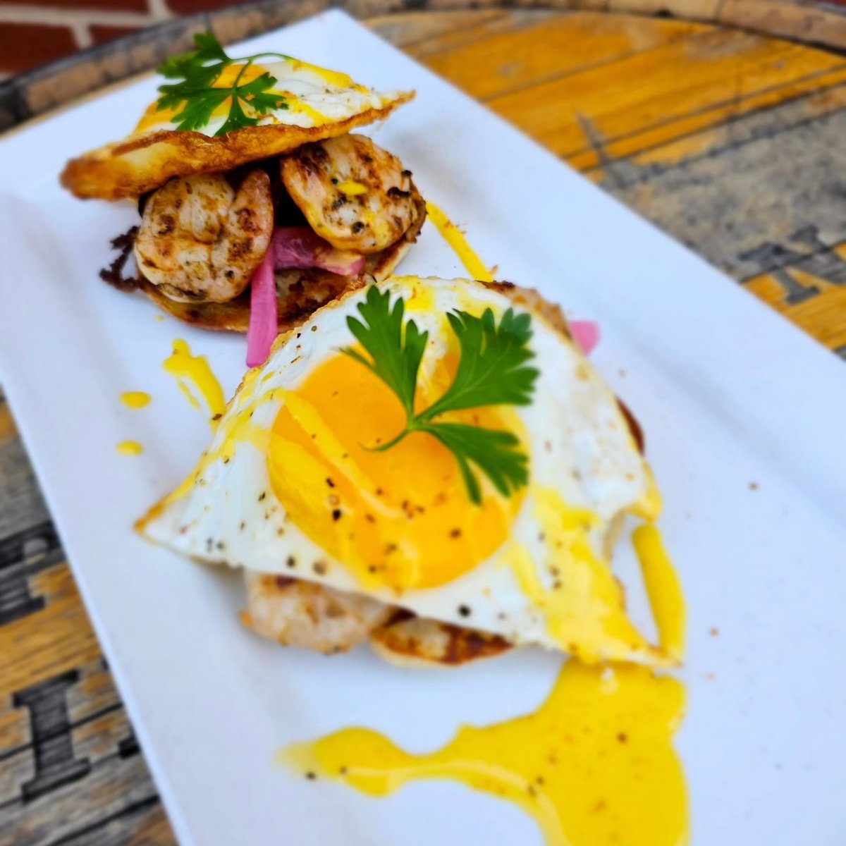 How are you brunch'n this weekend?! Cajun Shrimp Benedict #brunch #specials #pennsport #foodie #foodiechat #phillyfood