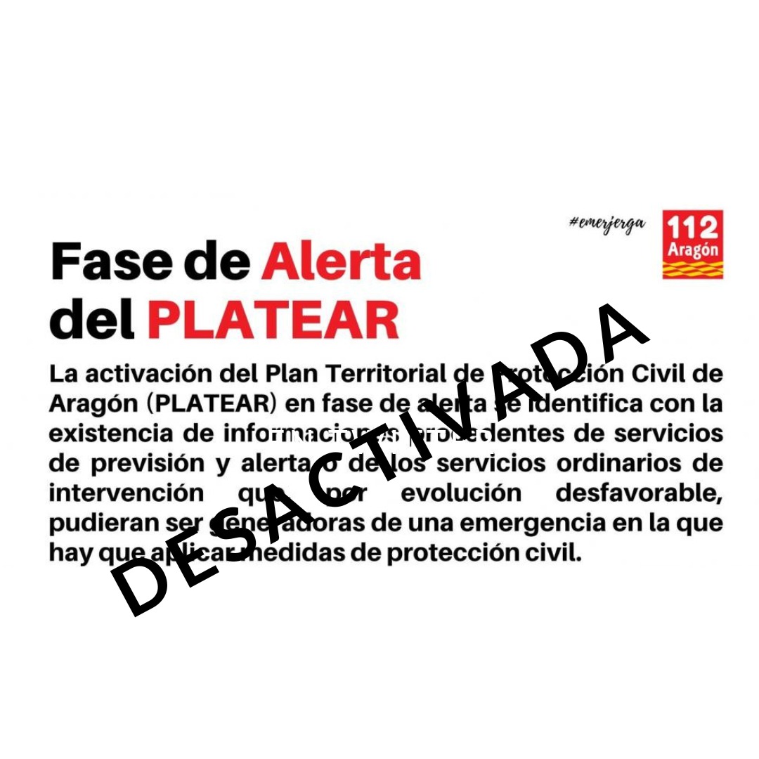 112Aragon's tweet photo. Ante la evolución favorable de las altas #temperaturas que han afectado a #Aragón, se ha desactivado la fase de alerta del #PLATEAR. https://t.co/C8OhjQaNJU