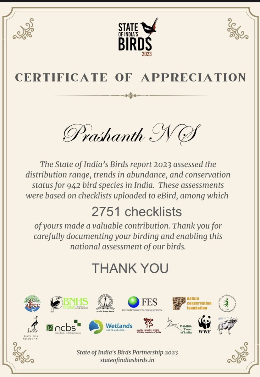 daktre/ಡಾಕ್ಟ್ರೇ (@prashanthns) on Twitter photo Thrilled to see 2751 of my checklists used for “State of India’s Birds”; assesses status of 942 species of birds in India!
See <a href="/birdcountindia/">Bird Count India</a> and join the fun exploring and understanding India’s bird life
🔗: stateofindiasbirds.in Thrilled to see 2751 of my checklists used for “State of India’s Birds”; assesses status of 942 species of birds in India!
See <a href="/birdcountindia/">Bird Count India</a> and join the fun exploring and understanding India’s bird life
🔗: stateofindiasbirds.in