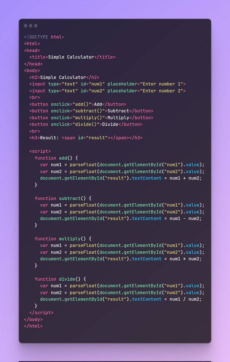 NanouuSymeon's tweet photo. Easiest Javascript Calculator! https://t.co/dVjqjftIRV