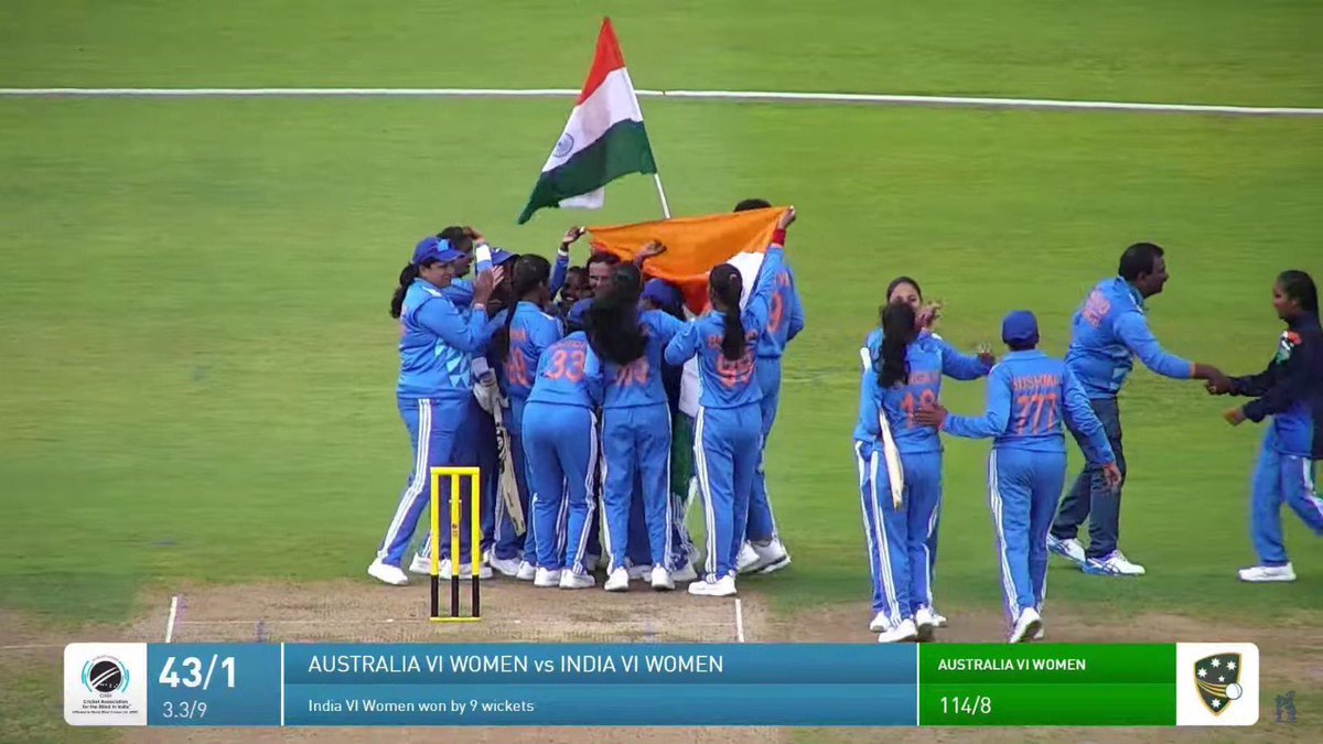 Indian women's blind cricket team won Gold at the IBSA World Games. India defeated Australia by 9 wickets in the final. Proud moment. Whole team is an inspiration for us.