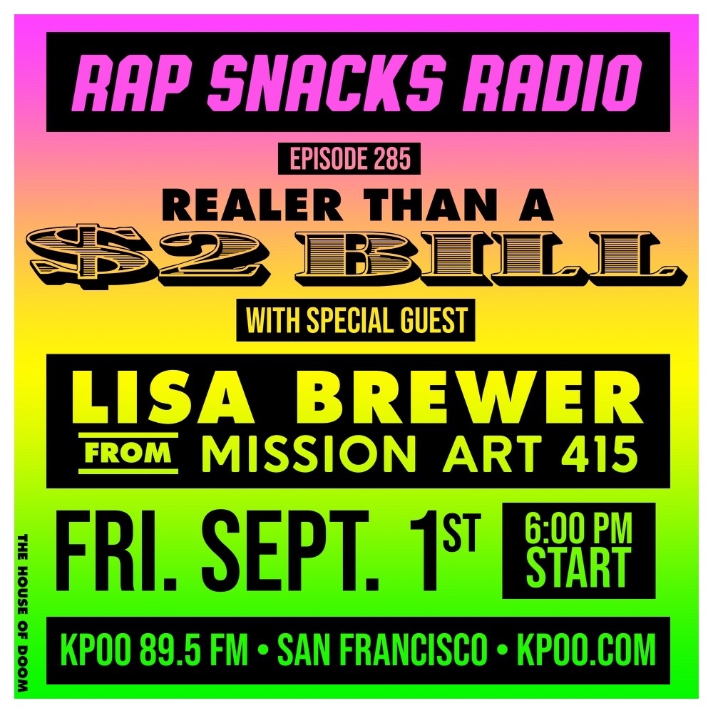 Don’t miss Lisa Brewer from Mission Art 415 on Rap Snacks Radio on 9/1. Tune in, turn on, and Snack out!!! Only on historic @KPOOtweets 89.5FM!!! 🌉✨❤️‍🔥🎶📻💎💯 #InSoulWeTrust