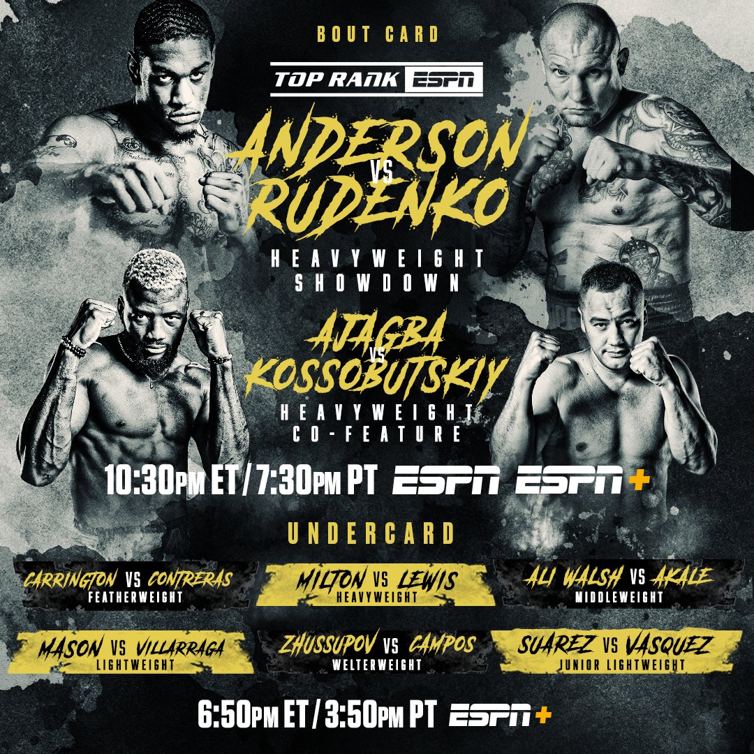 𝐖𝐄𝐋𝐂𝐎𝐌𝐄 𝐓𝐎 𝐅𝐈𝐆𝐇𝐓 𝐃𝐀𝐘 #AndersonRudenko goes down tonight on @ESPN 📺