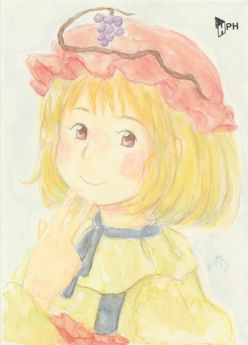 アナログお絵描き会で穣子を描きました。 透明水彩と色鉛筆と鉛筆。  #PAINTERSHIGH23