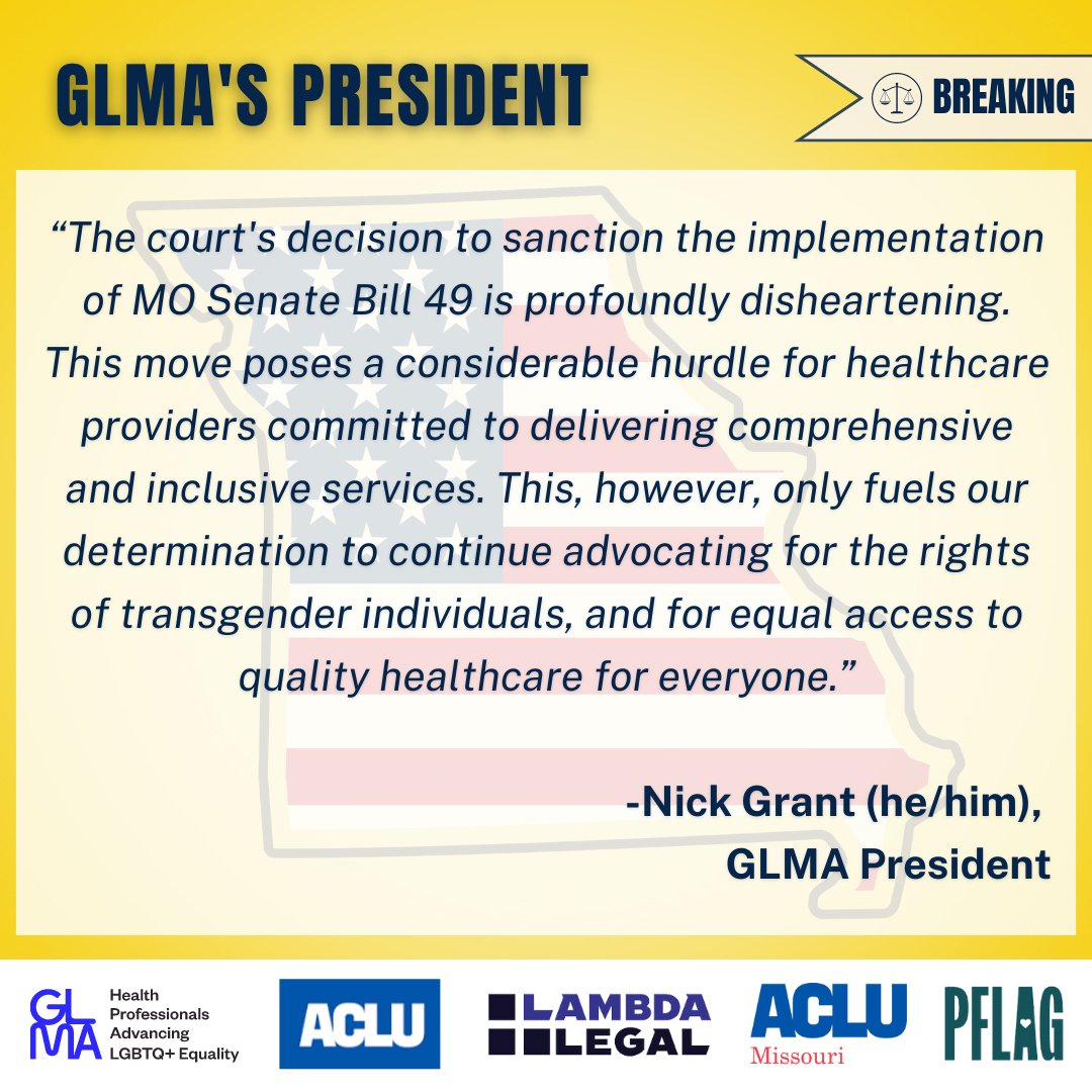 🚨BREAKING🚨 Despite our efforts, the preliminary injunction against SB49, which revokes access to gender-affirming healthcare for minors and some adults, was denied. Read our full press release: glma.org/news_manager.p…