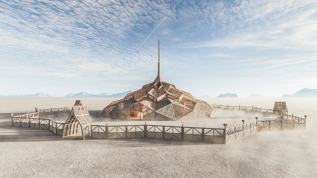 dezeen's tweet photo. This year's Burning Man temple will be clad in 640 porous wooden panels carved into a lace-like pattern:
https://t.co/HJStl3f0XY https://t.co/3UNKmpx2Ls