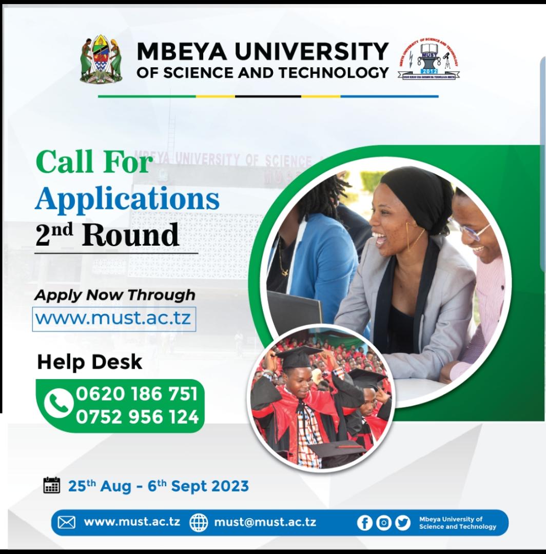 mustso_updates's tweet photo. Dirisha la maombi ya kujiunga na chuo kikuu cha sayansi na teknolojia mbeya awamu ya pili sasa liko wazi. 
Unaweza kuomba kupitia https://t.co/VTvw84Ole5

Karibu sana Jumuiya ya wahandisi MUST
Cc:
@mbeyauniversity 
@mustso_updates https://t.co/CF6kbE94Mj
