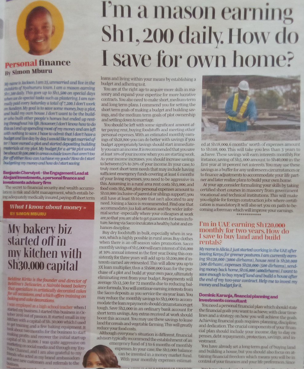 cheruiyotkb's tweet photo. In the Saturday Nation magazine today, we advise a mason earning Ksh 1,200 daily and seeks to buy a Ksh 500,000 plot and settle to marriage. #SolutionSaturday https://t.co/oTMFz2oWzH