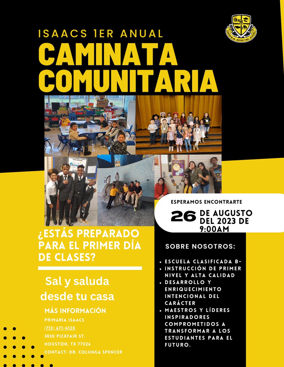 IsaacsES_HISD's tweet photo. Wave! Say Hello! 👋Isaacs will participate in our 1st community walk today from 9-10am. We look forward to seeing you.🐝#firstdayofschoolready
@affectintellect  @TiffaniYates18 https://t.co/gr7EycEBYB