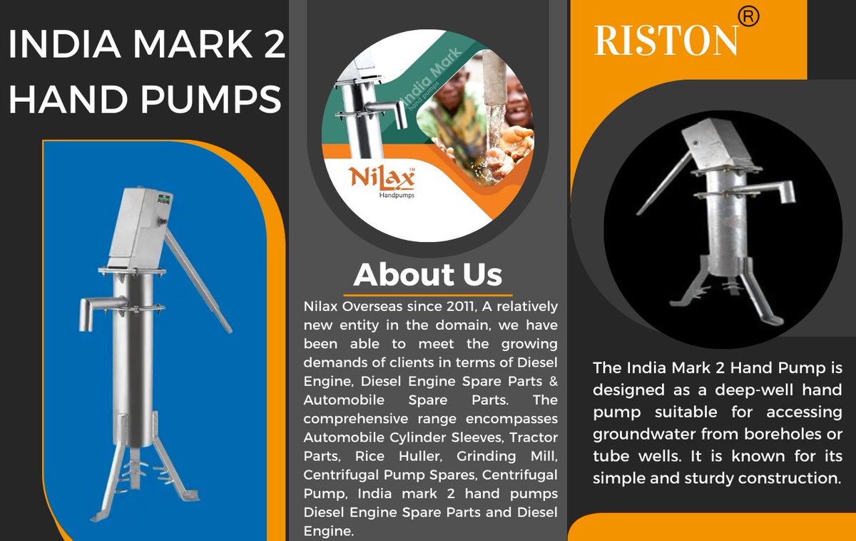 OverseasNilax's tweet photo. The India Mark 2 hand pump is known for its durability, ease of maintenance, and efficiency in delivering water from underground sources. 

We offer export quality India mark ll hand pumps with different specifications according to customer requirements.

#nilaxoverseas
#Riston https://t.co/NsF89ZWqtZ