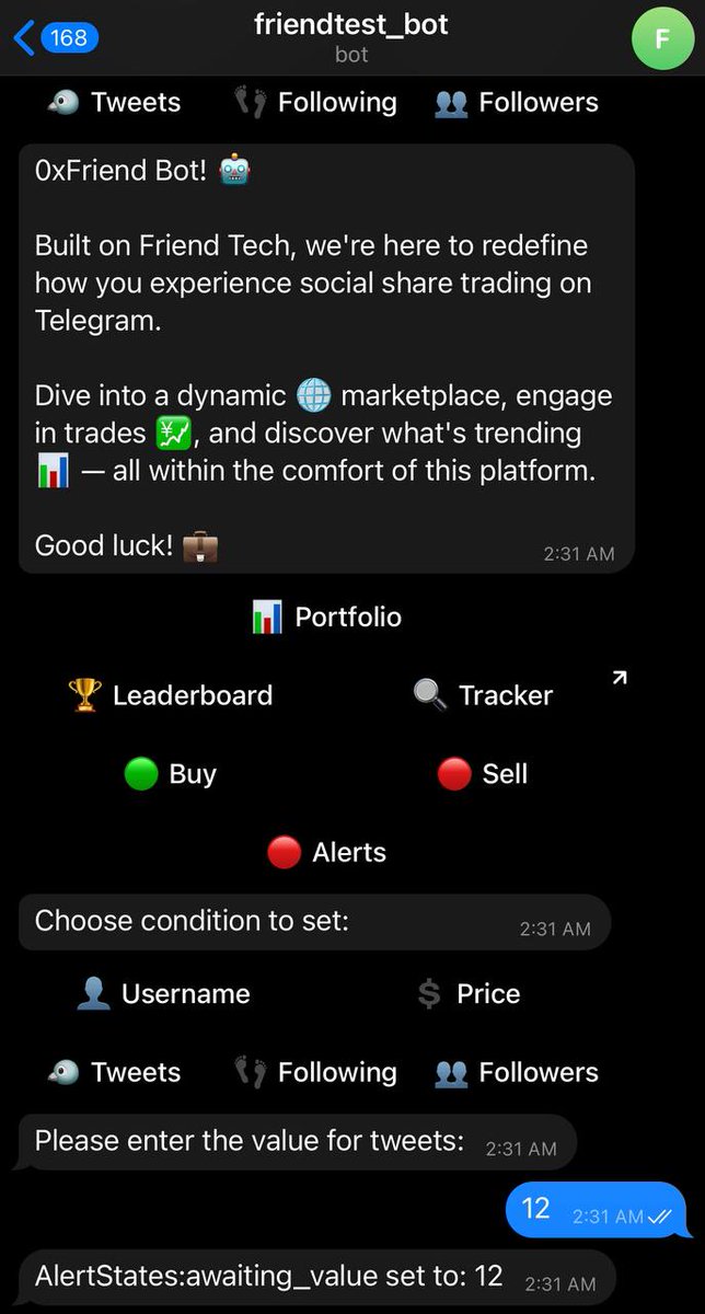 Friend_bot_tech's tweet image. It’ll be possible to set snipe orders for CTs which hasn't joined the @friendtech platform.
You can set custom parameters to snipe! Snipers who pay more tips, will be placed first and these tips will generated another revenue source for $0xF holders.
#0xF we’re not holding back.