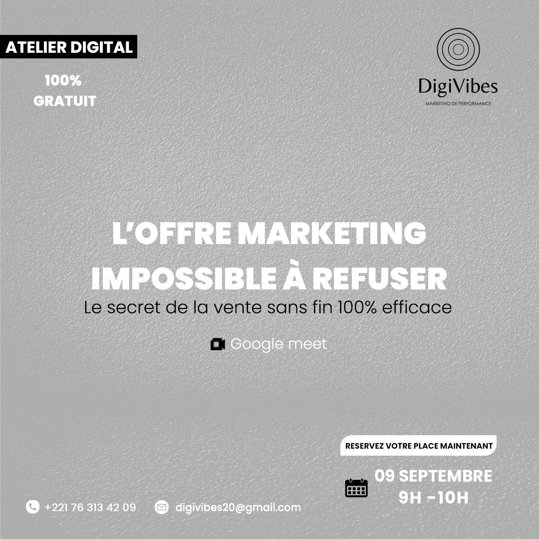 Digivibes2's tweet photo. 📍 Réservez votre place maintenant ici 👉🏾  https://t.co/jXoameLV7w   pour assister à un ATELIER DIGITAL  de haut niveau !

… Il est centrée autour du thème  : 
🔝 L’OFFRE MARKETING IMPOSSIBLE À REFUSER  : Comment concevoir et mettre en œuvre des offres marketing irrésistibles.. https://t.co/zu1yXDMcTH