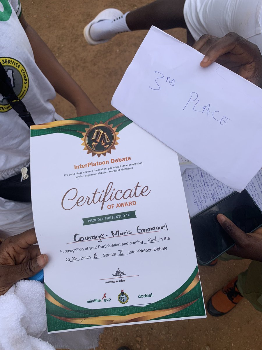 egosensei__TLL's tweet photo. We represented platoon 8 in the @MindThe_GapNG 2023 BATCH B STREAM 2 inter-platoon debate.
@officialNYSCng @dodeelcds @onthejob_ng @skillsprint_ng
#digitalOnboarders #YNEET
#NYSC #23B2 #MTGNG #TheYouthsAreHere #Kubwa, Abuja camp https://t.co/cKUrXie39K