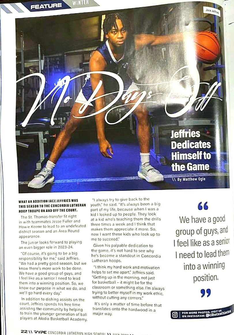 All-N-One Sports Services (@allnonesports1) on Twitter photo π
Congrats to <a href="/iamjacejeffries/">Jace Jeffries</a> for making the cover of <a href="/vypehouston/">VYPE Houston</a>.
Take a look at his full page article on page 22 in the winter edition of <a href="/VYPE/">VYPE</a>
<a href="/clhstxathletics/">Crusader Athletics</a> <a href="/coachcarter_10/">Coach Carter</a> <a href="/yc8thescout/">Clay Sports Scouting Service</a> <a href="/CThaProphet24/">Alex Y</a> <a href="/Extraeyesmedia/">Bobby Benjamin/Mr. Eyes</a> π
Congrats to <a href="/iamjacejeffries/">Jace Jeffries</a> for making the cover of <a href="/vypehouston/">VYPE Houston</a>.
Take a look at his full page article on page 22 in the winter edition of <a href="/VYPE/">VYPE</a>
<a href="/clhstxathletics/">Crusader Athletics</a> <a href="/coachcarter_10/">Coach Carter</a> <a href="/yc8thescout/">Clay Sports Scouting Service</a> <a href="/CThaProphet24/">Alex Y</a> <a href="/Extraeyesmedia/">Bobby Benjamin/Mr. Eyes</a>