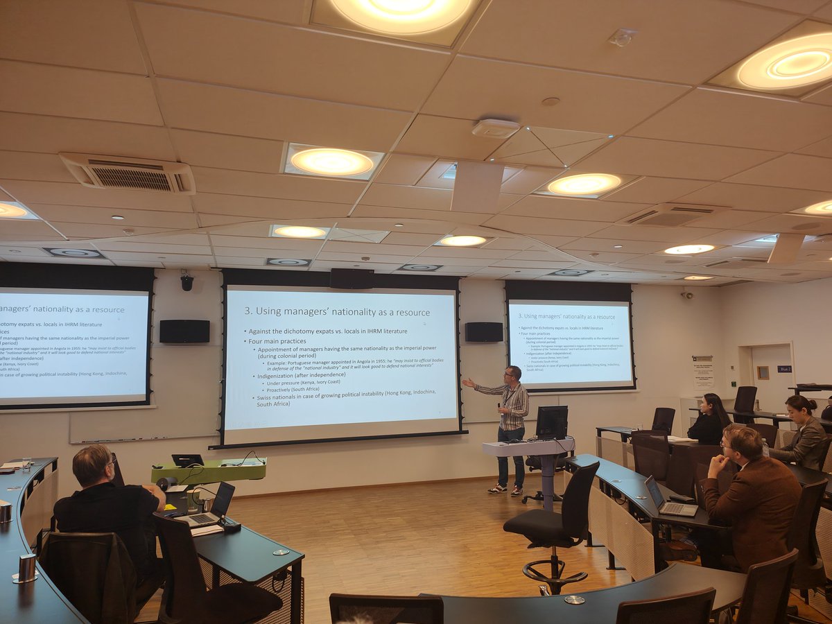 GhassanMoazzin's tweet photo. .@pydonze speaking at the #EBHA Annual Congress 2023 about his paper '“Waiting for Better Days”: Nestlé’s Human Resource Management in the postcolonial world (1950-1990)' co-authored with @PitteloudSabine https://t.co/grf9SZ1Cql