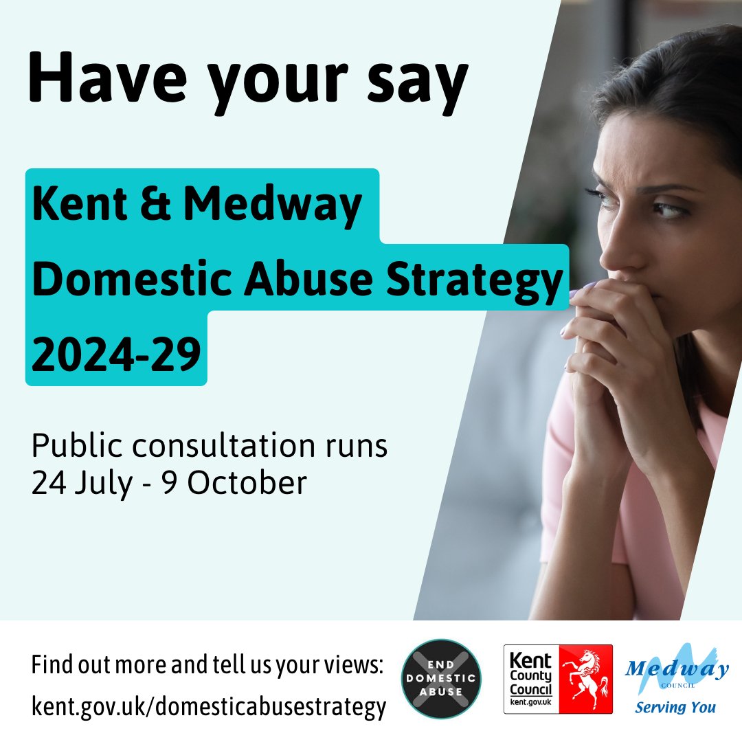 We want to hear your views on new Domestic Abuse Strategy which sets out a new five-year plan to develop and improve services in #Kent and #Medway. Visit: orlo.uk/Pi4m7 to take part and complete the online questionnaire. #KentandMedwayDA #LetsTalkKent