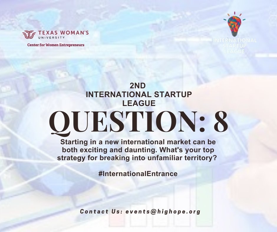 sabs_influencer's tweet image. Starting in a new international market can be both exciting and daunting. What's your top strategy for breaking into unfamiliar territory?

Apply now: lnkd.in/dMr27Hyx
Application Deadline: Aug 31st 2023

#ISL2023  #Question8 #aspirinovation #hafizasabeelajawaid