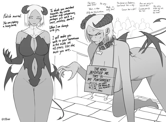 The Hero successfully defeated the evil overlord Queen of Darkness 