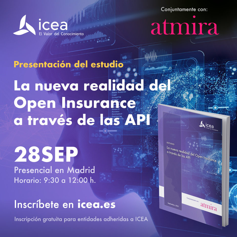 icea_es's tweet photo. Conoce el nivel de madurez del sector asegurador español en relación con #OpenInsurance a través de las API en la presentación del nuevo estudio de ICEA realizado conjuntamente con @atmira_oficial el próximo 28 de septiembre. ¡Amplía información! https://t.co/54lHmglorT https://t.co/NCSmaqJIeW