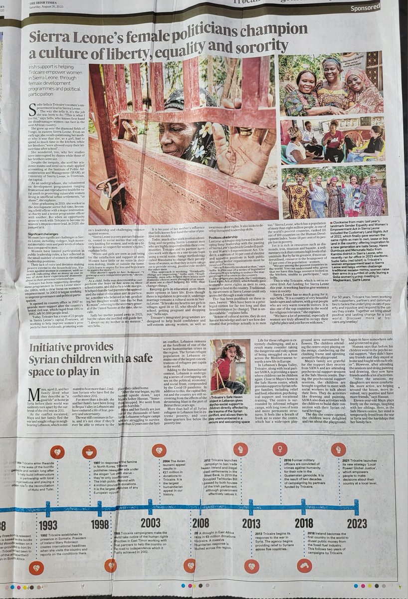 Pick up the Irish Times today and delve into some powerful stories: From standing up for women, building healthcare from scratch, providing children with a safe space, and more. 

Proud to celebrate 50 years of Trócaire's impactful work -  Together for a just world #Trocaire50