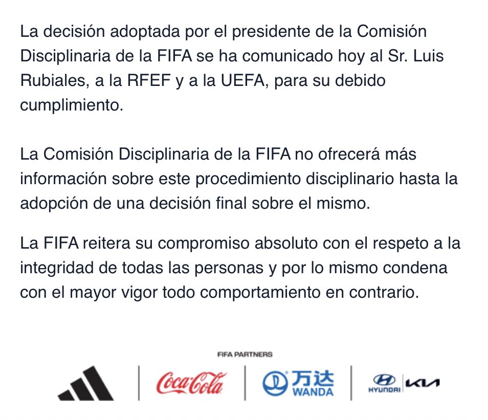 MariaTikas's tweet photo. La FIFA suspende con carácter provisional a Luis Rubiales https://t.co/71x4yVoOMV