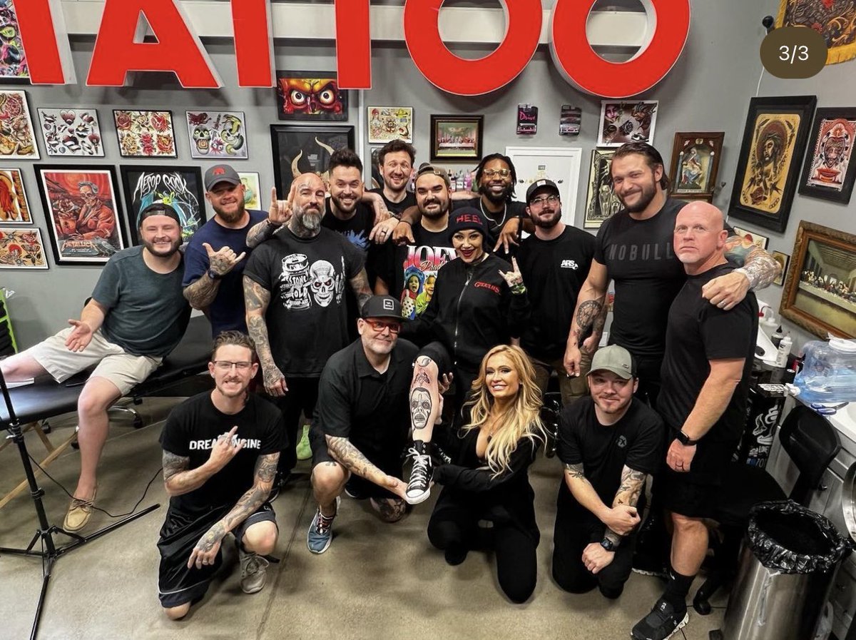 itsjoeykarni's tweet photo. Some WWE Superstars including Braun Strowman, Karrion Kross, &amp; Shotzi all got Bray Wyatt tattoos last night. Beautiful tribute https://t.co/qcLjaOMVDg