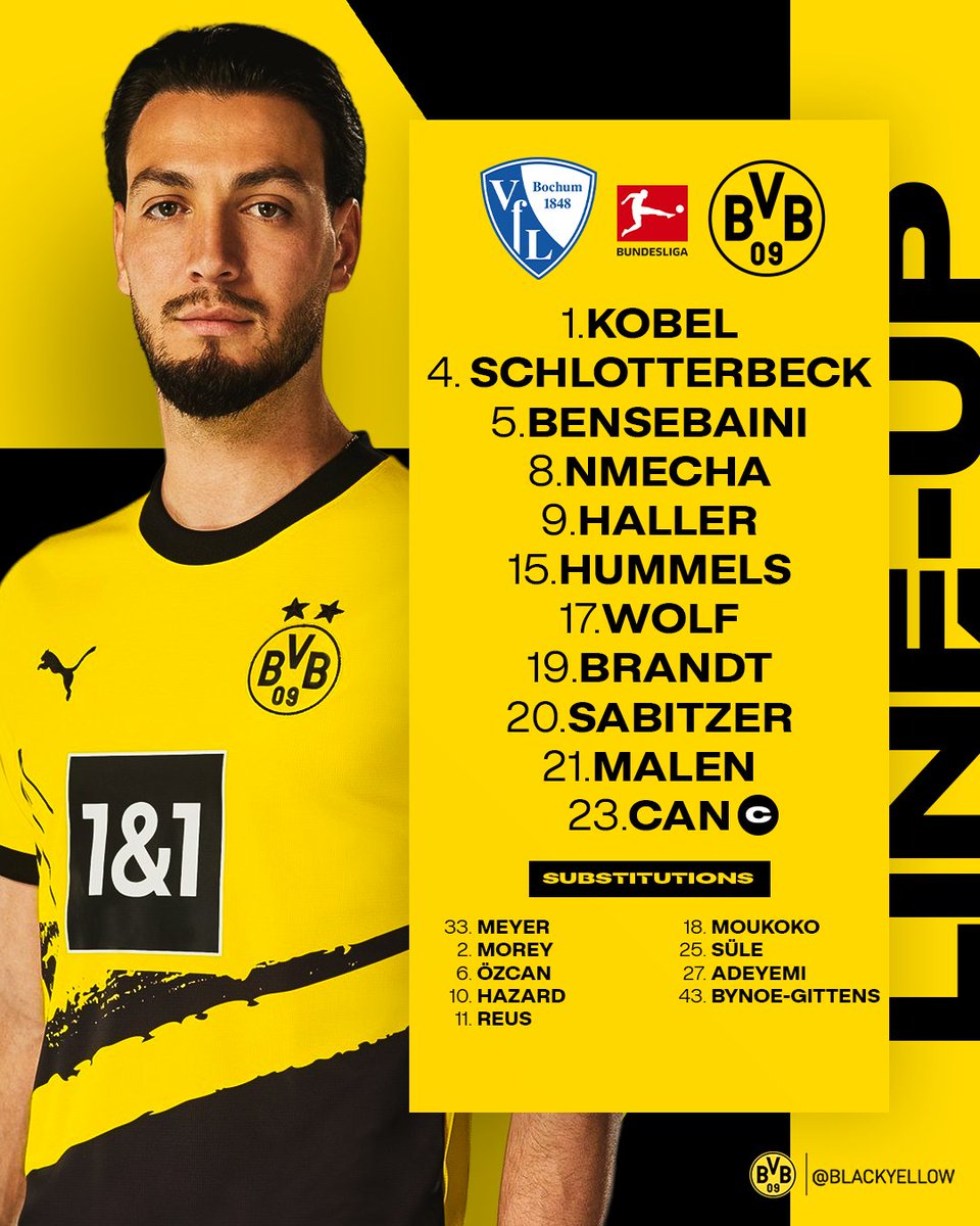 BlackYellow's tweet photo. 🚨 BVB STARTING XI VS. BOCHUM 🚨 https://t.co/cfpQPKThKC