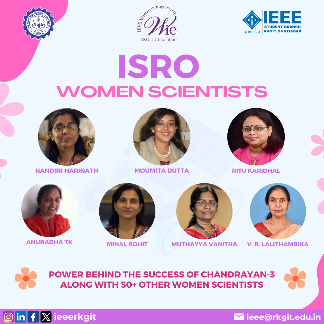 IEEE_RKGIT's tweet photo. Greetings from IEEE WIE SBA RKGIT..
Amidst the cosmic expanse, these brilliant minds shine as bright as the stars. Here's to the women scientists who are leaving an indelible mark on the Chandrayaan 3 mission, inspiring us all to reach for new heights! https://t.co/DFiFwiBcW7