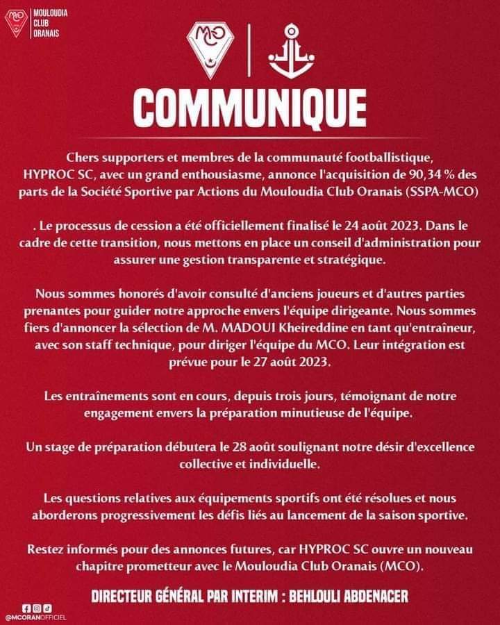 🔴⚪ infos du MC Oran

✔️ Khireddine Madoui, nouvel entraîneur.

✔️ Le stage d'inter-saison débutera ce lundi.
#MCO #Ligue1🇩🇿