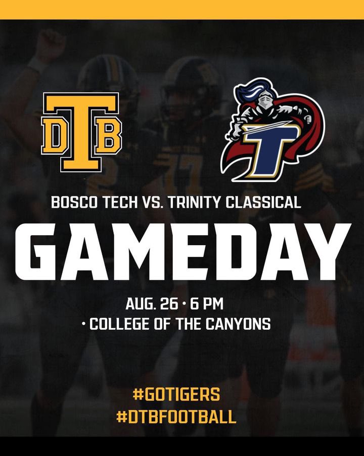 BoscoTechFB's tweet photo. GAME DAY! Bosco Tech vs Trinity Classical at College of The Canyons. Kickoff is at 6pm. Come out & support‼️
#BeBetter #OneTeamOneEffort https://t.co/K3ctUNe5bH