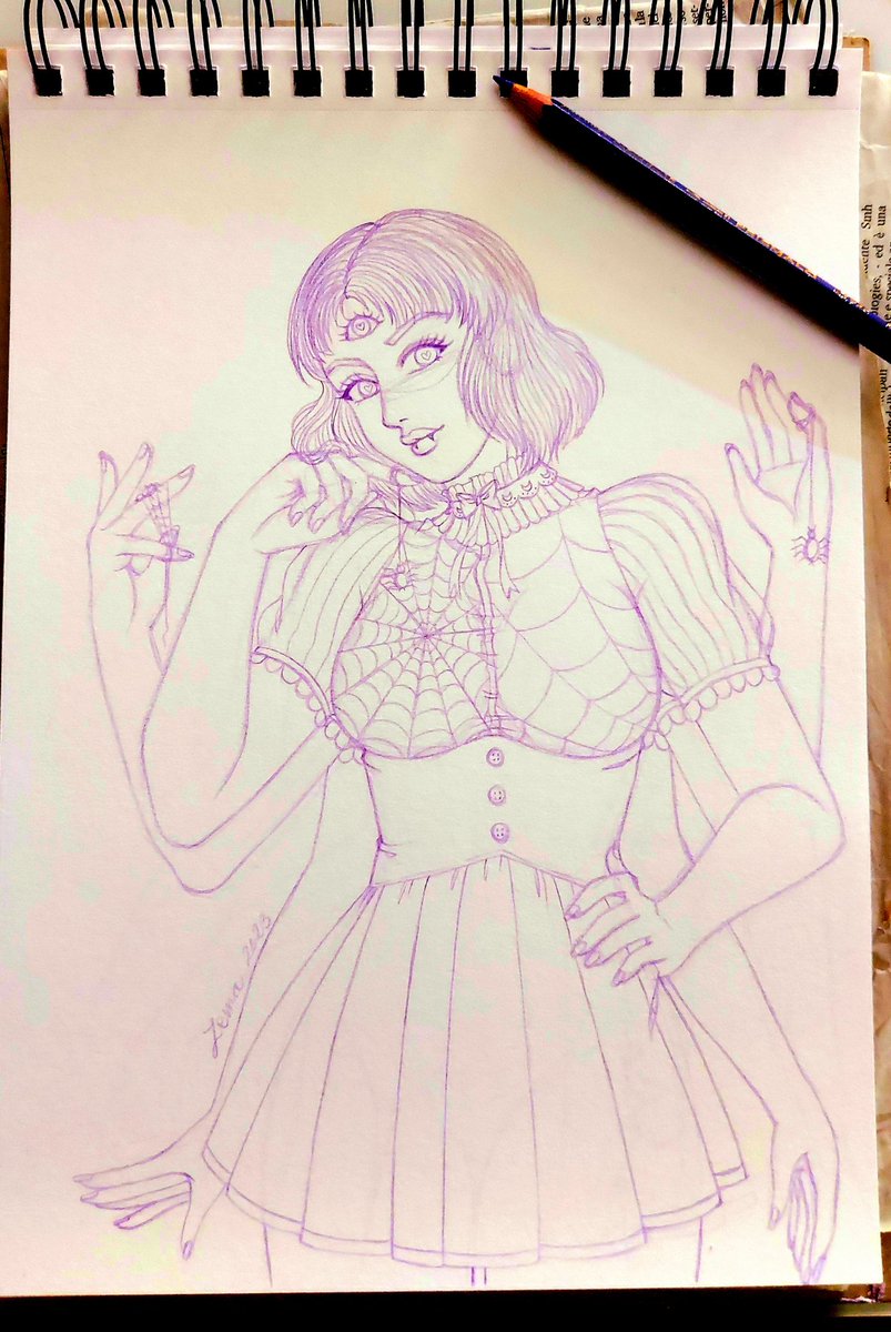 GiadaZema's tweet photo. Wip DTIYS for (j_dog_mart) on IG! 💜🕷
#dtiys #drawthisinyourstyle #WIP #WorkingProgress #spider #pencilsketch #drawing #sketch #sketchbook #originalcharacterart #originalcharacter #traditionalart #traditionalmedia #pencilart #pencilcolor  #halloweencostume https://t.co/boWDdrAvy3