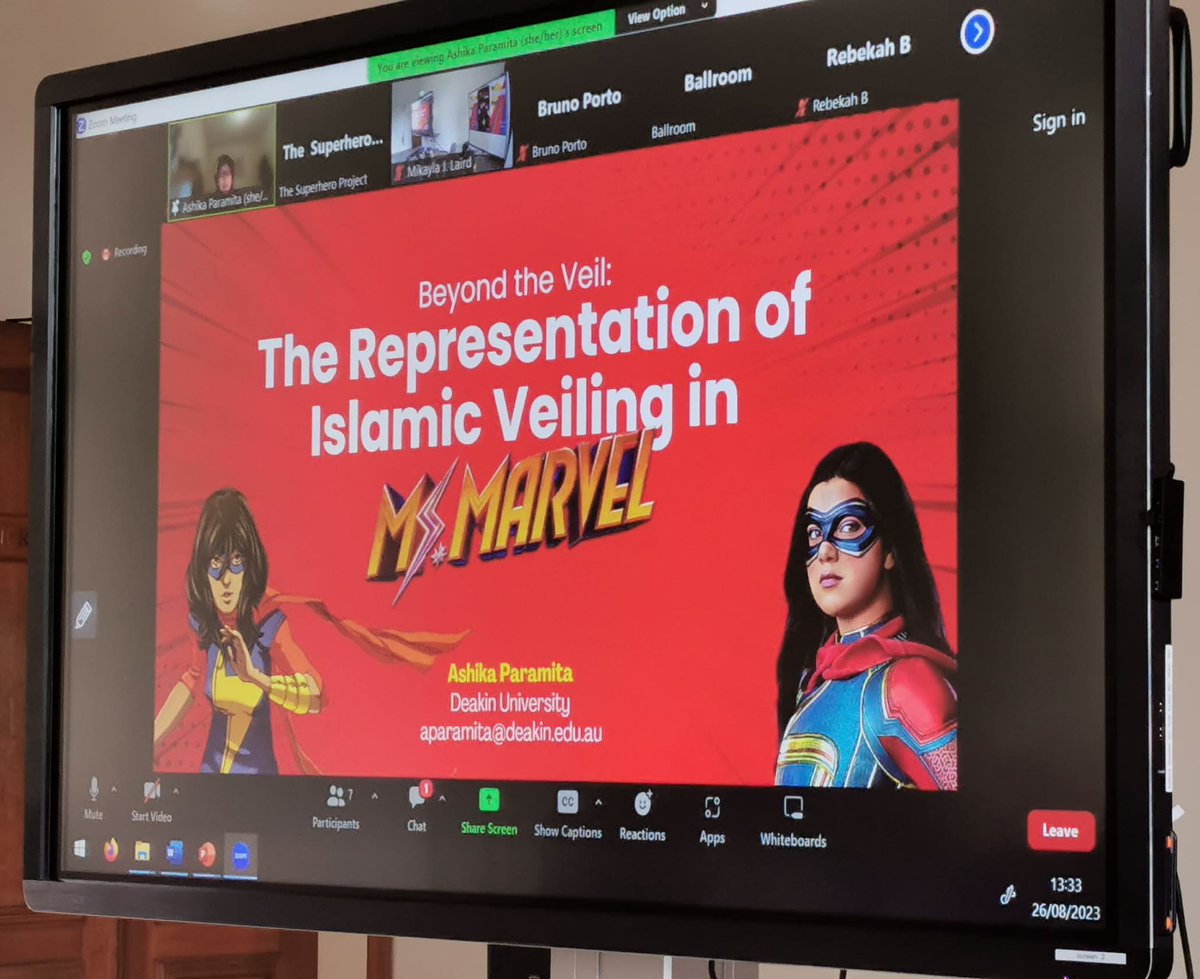 SUPERHProject's tweet photo. The lovely @ashparamita presenting "Beyond the Veil: The Representation of Islamic Veiling in Ms. Marvel" #MCU #SuperVII #msmarvel https://t.co/U3eKlA1hzm
