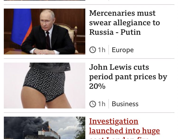 Whoever decides the order of articles on the <a href="/BBCNews/">BBC News (UK)</a> homepage is having fun with the images today.